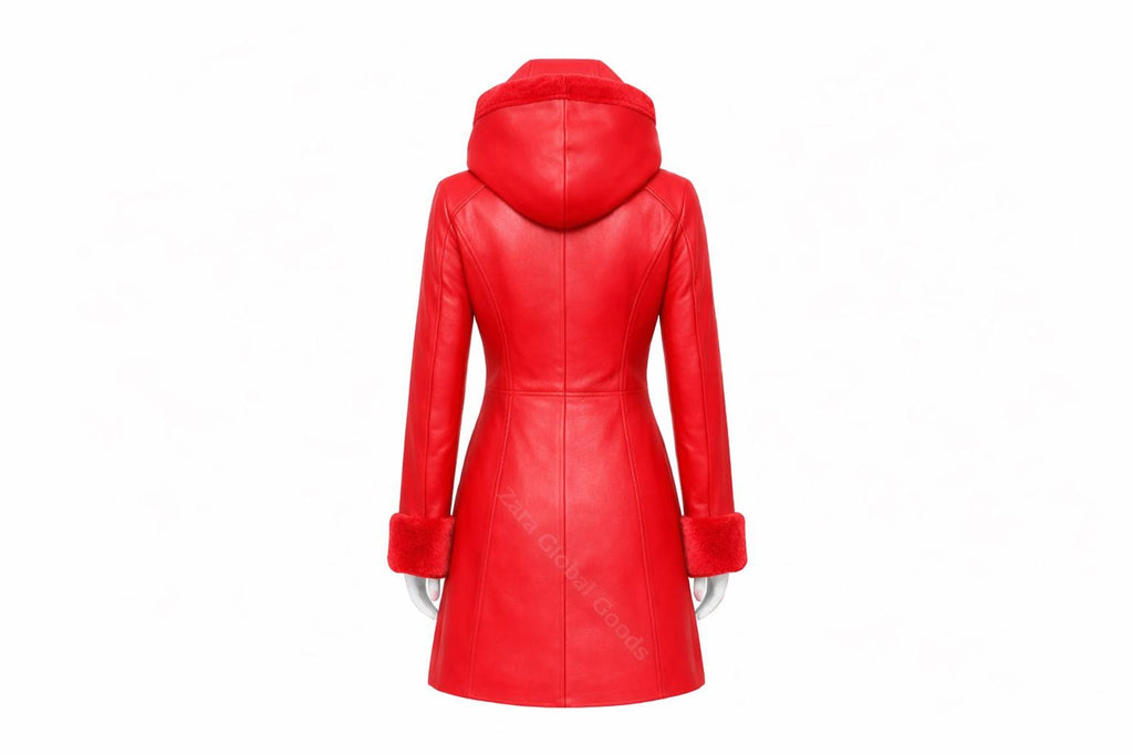 Multi Color Women’s Leather Hooded Coat – Handmade Winter Sheepskin Style Toggle Jacket