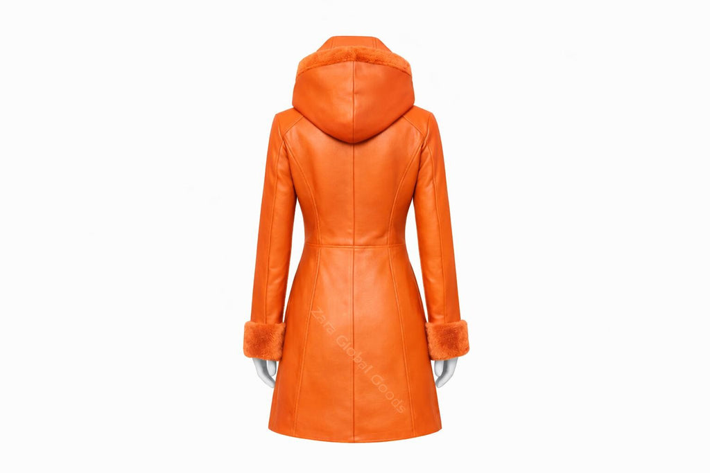 Multi Color Women’s Leather Hooded Coat – Handmade Winter Sheepskin Style Toggle Jacket