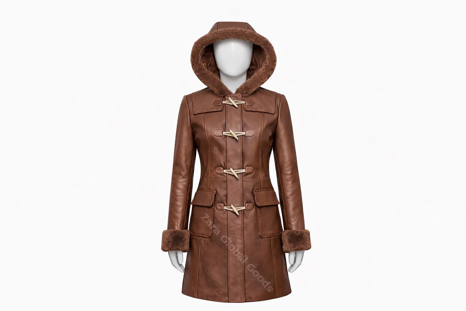 Multi Color Women’s Leather Hooded Coat – Handmade Winter Sheepskin Style Toggle Jacket
