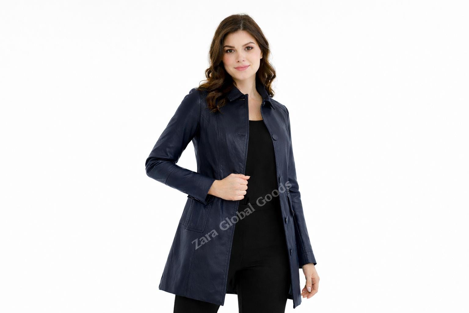 Women Genuine Leather Trench Coat Handmade Long Jacket For  Multi Color