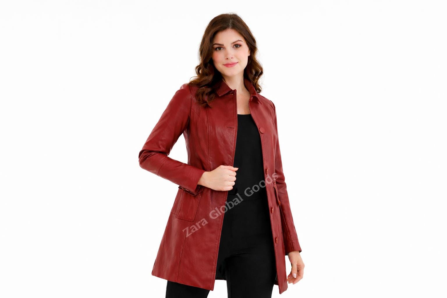Women Genuine Leather Trench Coat Handmade Long Jacket For  Multi Color