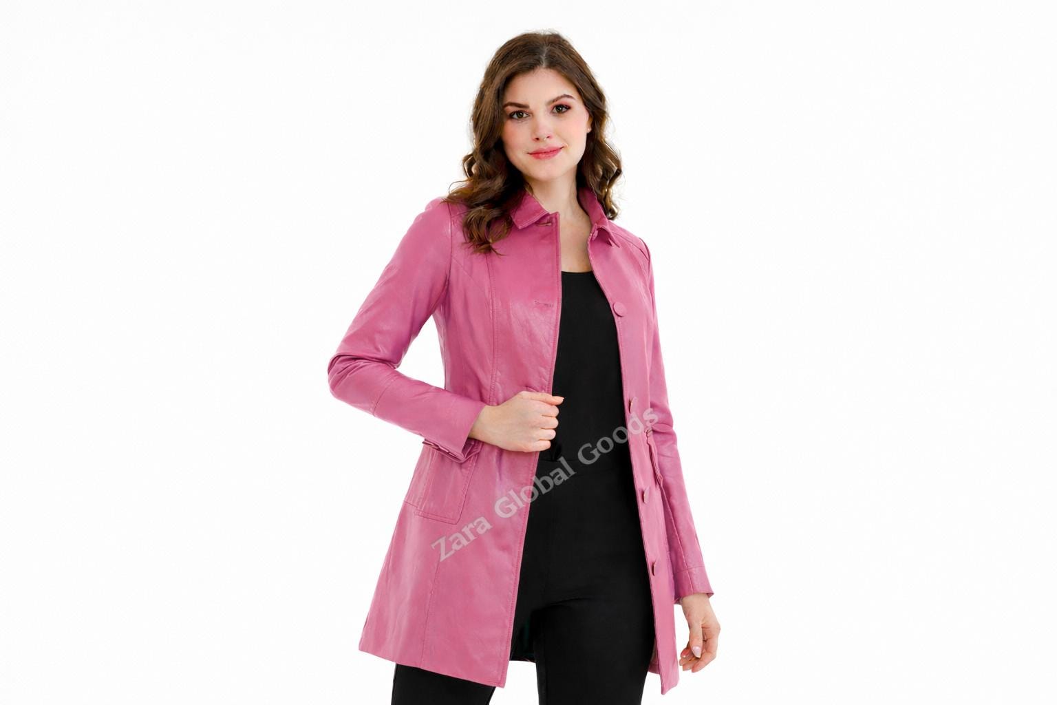 Women Genuine Leather Trench Coat Handmade Long Jacket For  Multi Color