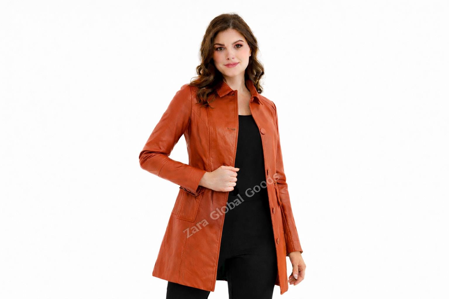 Women Genuine Leather Trench Coat Handmade Long Jacket For  Multi Color