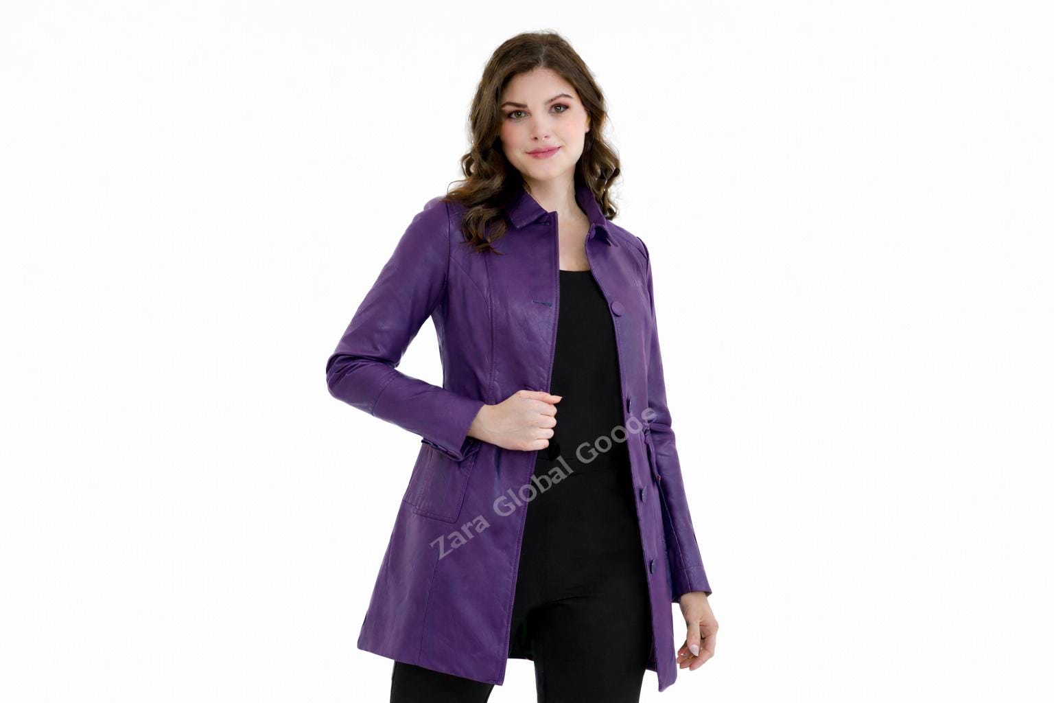 Women Genuine Leather Trench Coat Handmade Long Jacket For  Multi Color